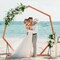 Rustic Brown Wooden Wedding Arch with Fir Wood Frame and Metal Stakes for Outdoor Events